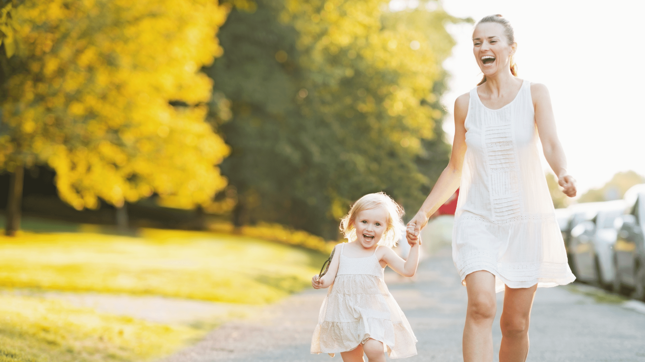 happy woman and daughter