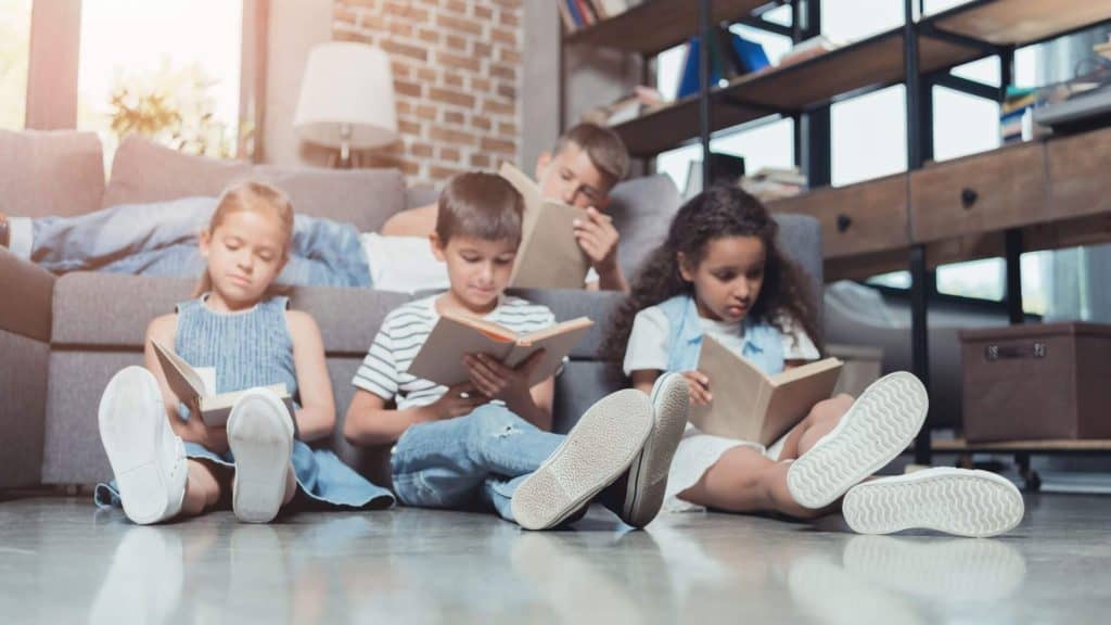 group of kids reading