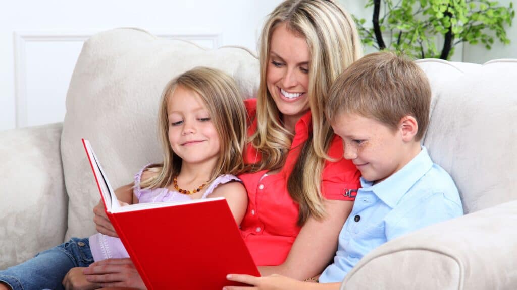 mother reading with her kids