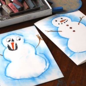 snowman drawing made with pastels