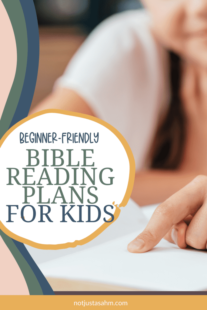 pinterest graphic featuring a child reading the Bible with post title overlay