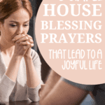 woman praying a house blessing prayer with her family