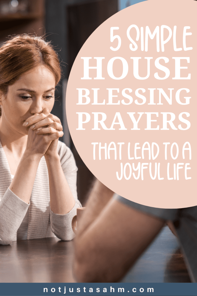 woman praying a house blessing prayer with her family