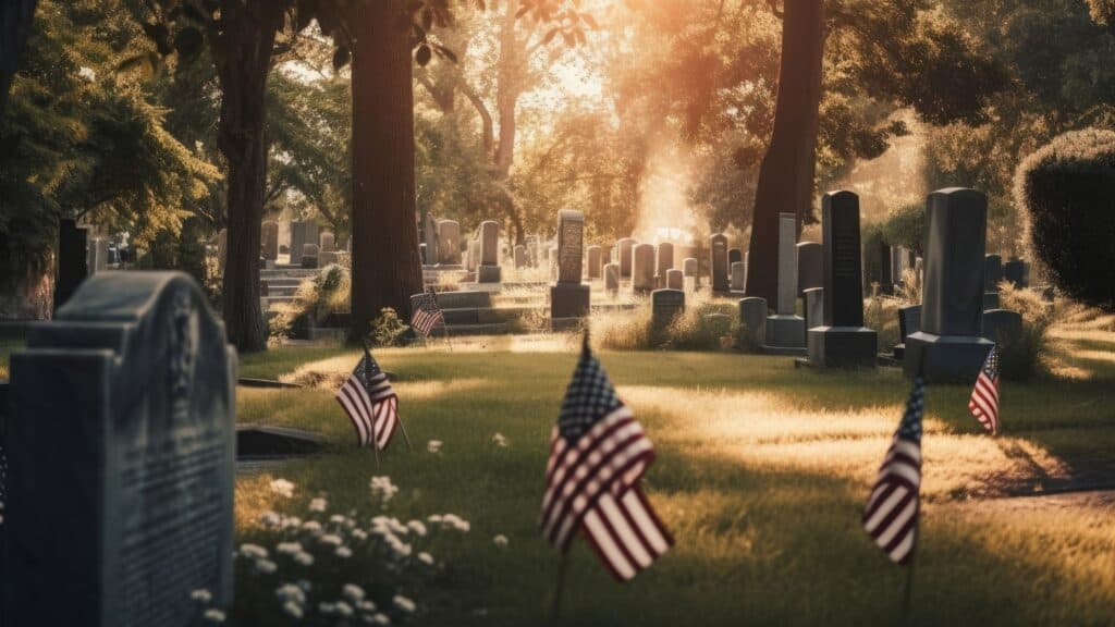 cemetery decorated with American flags
