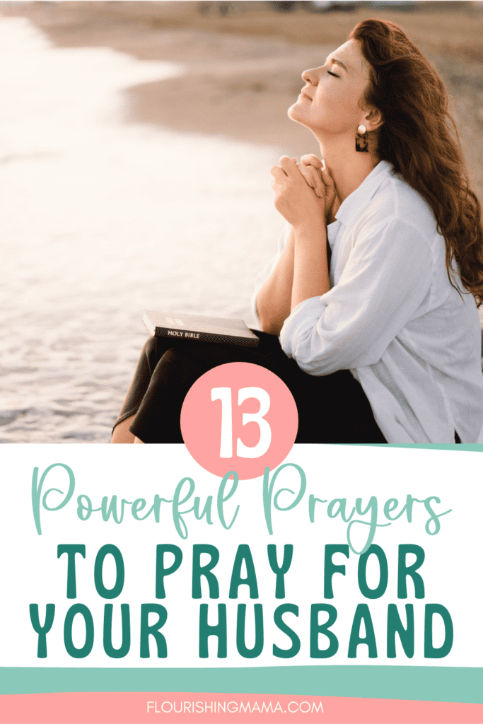 woman sitting on the beach with her Bible praying for her husband