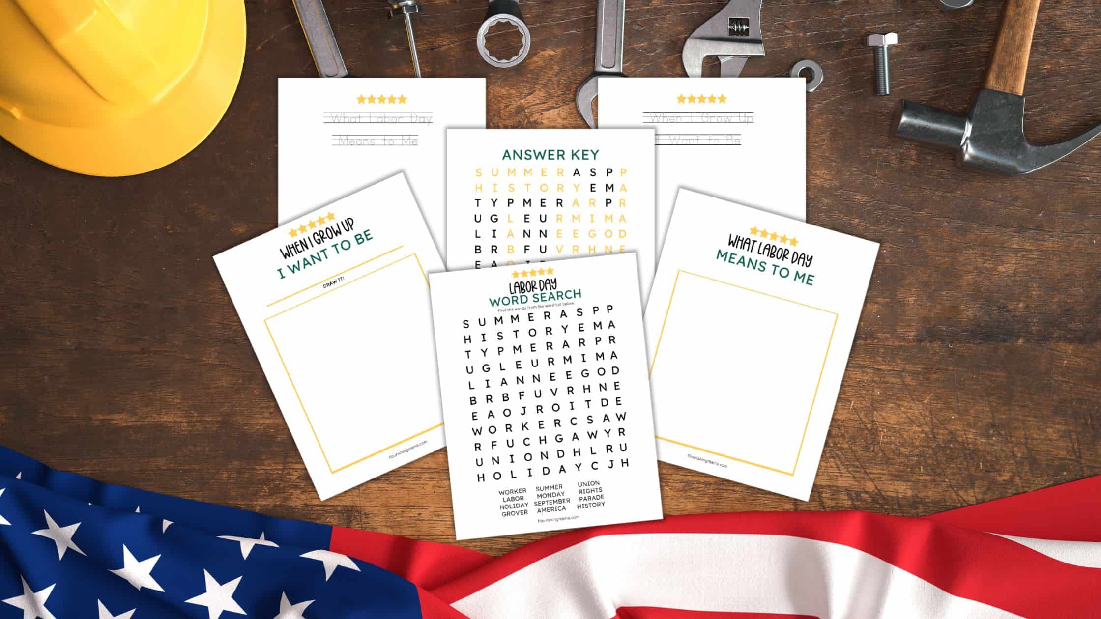 Printable Labor Day Coloring and Word Search Bundle