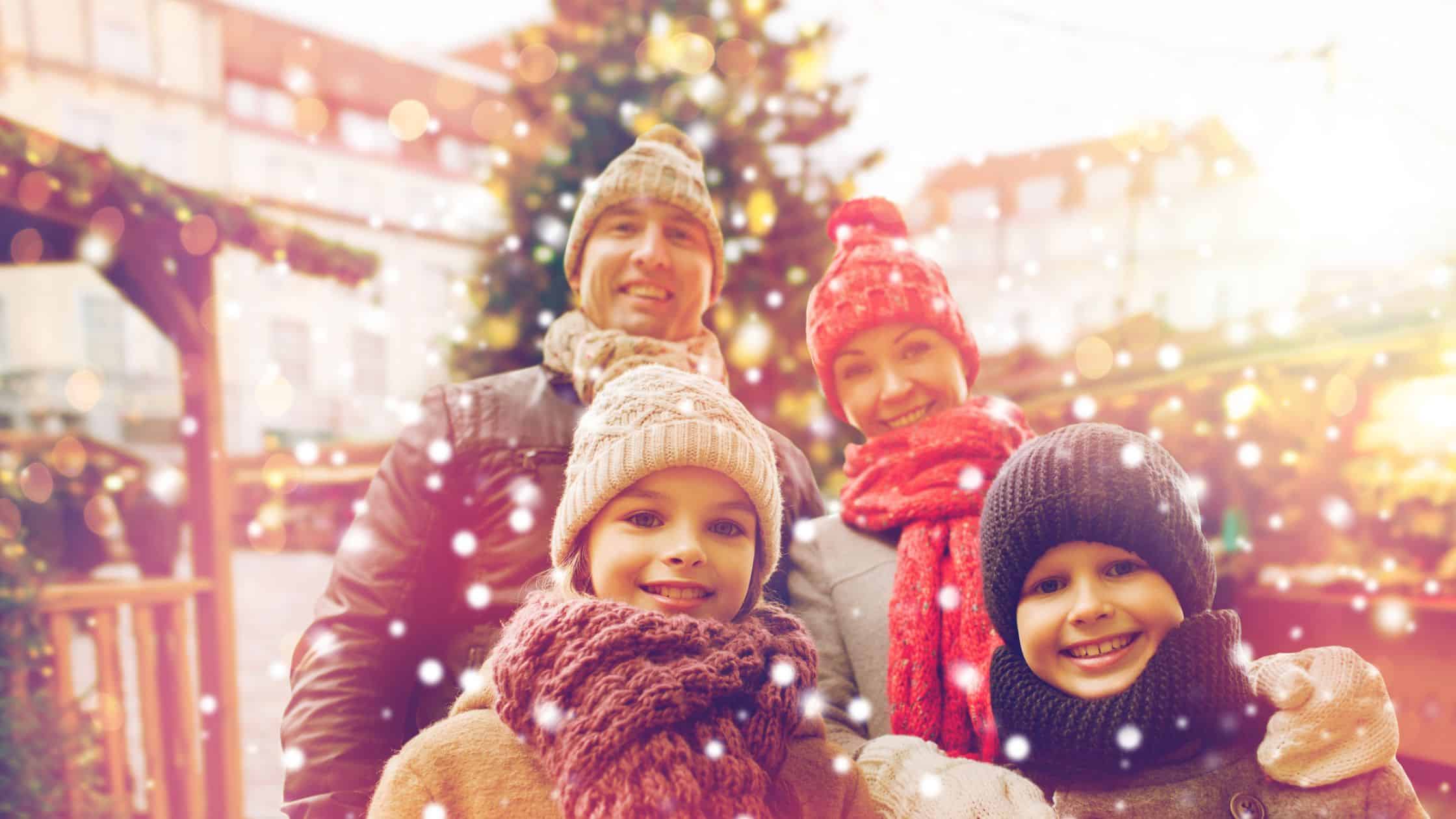 family outdoors at Christmas