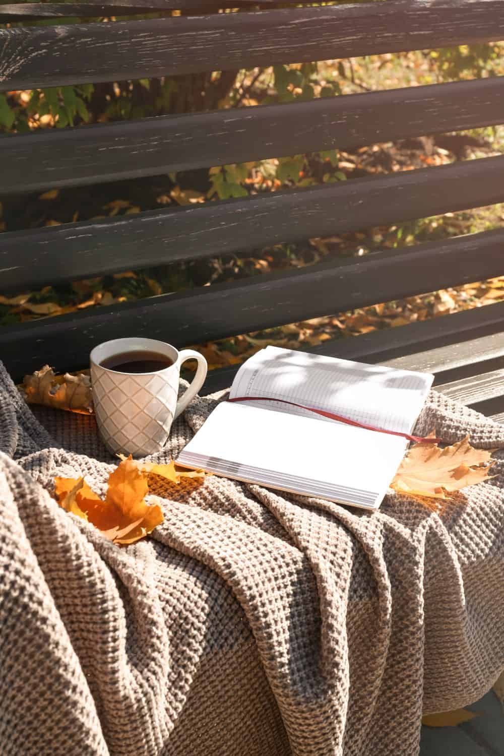 Bible on a bench outdoors in the fall