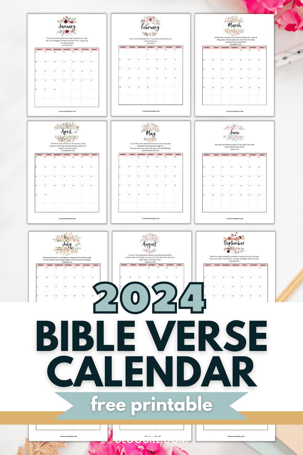 2024 Free Printable Monthly Bible Verse Calendar Flourishing Mama 