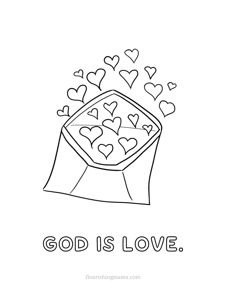 God is Love Valentine's Coloring page
