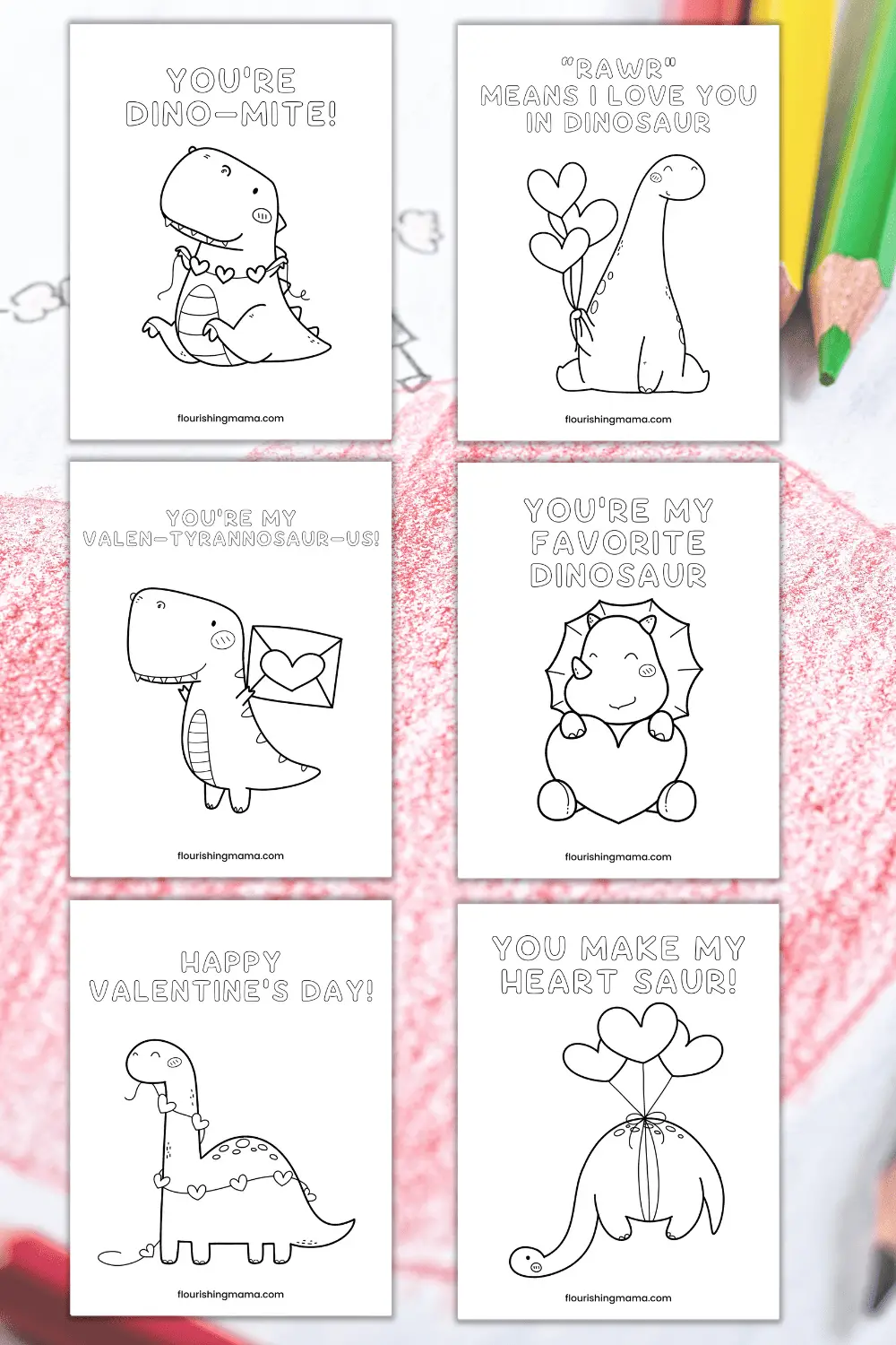6 Adorable Free Printable Dinosaur Valentine Coloring Pages