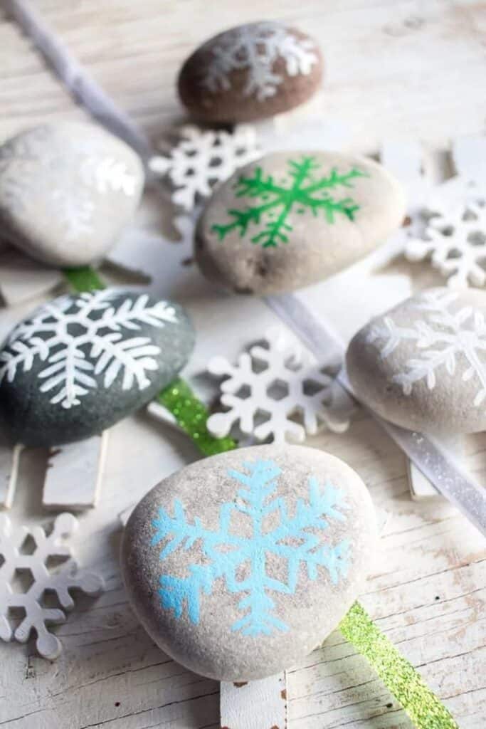 painted rock snowflakes