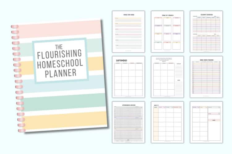 homeschool planner cover and pages