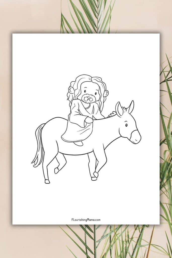 Jesus on a donkey coloring sheet