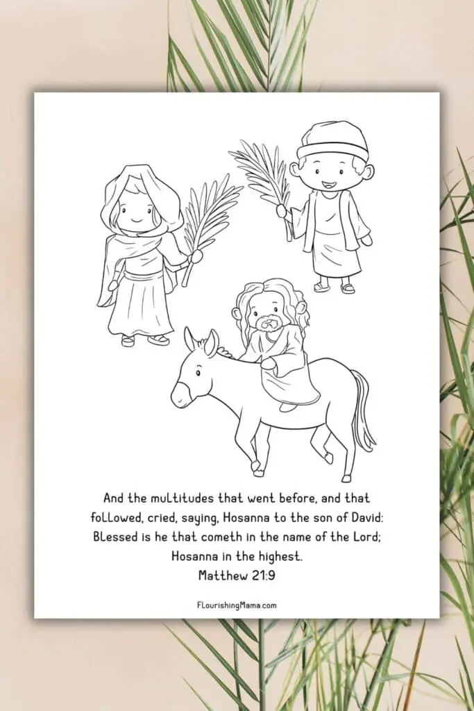 Palm Sunday scene coloring page