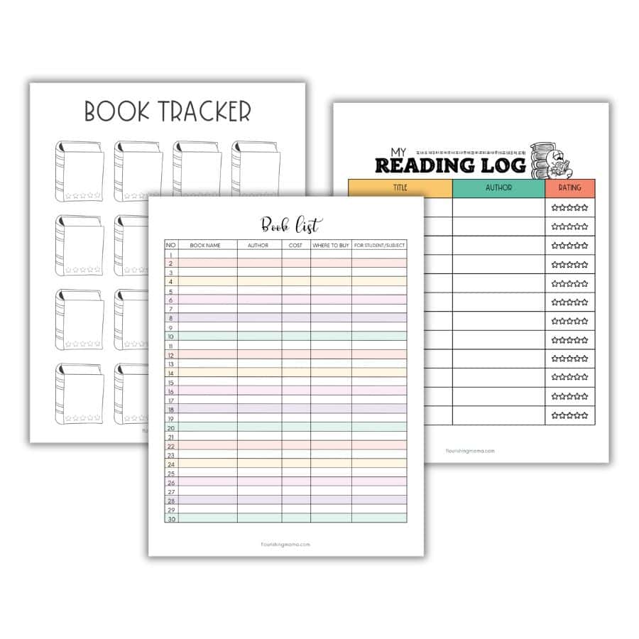 book tracker homeschool planning pages