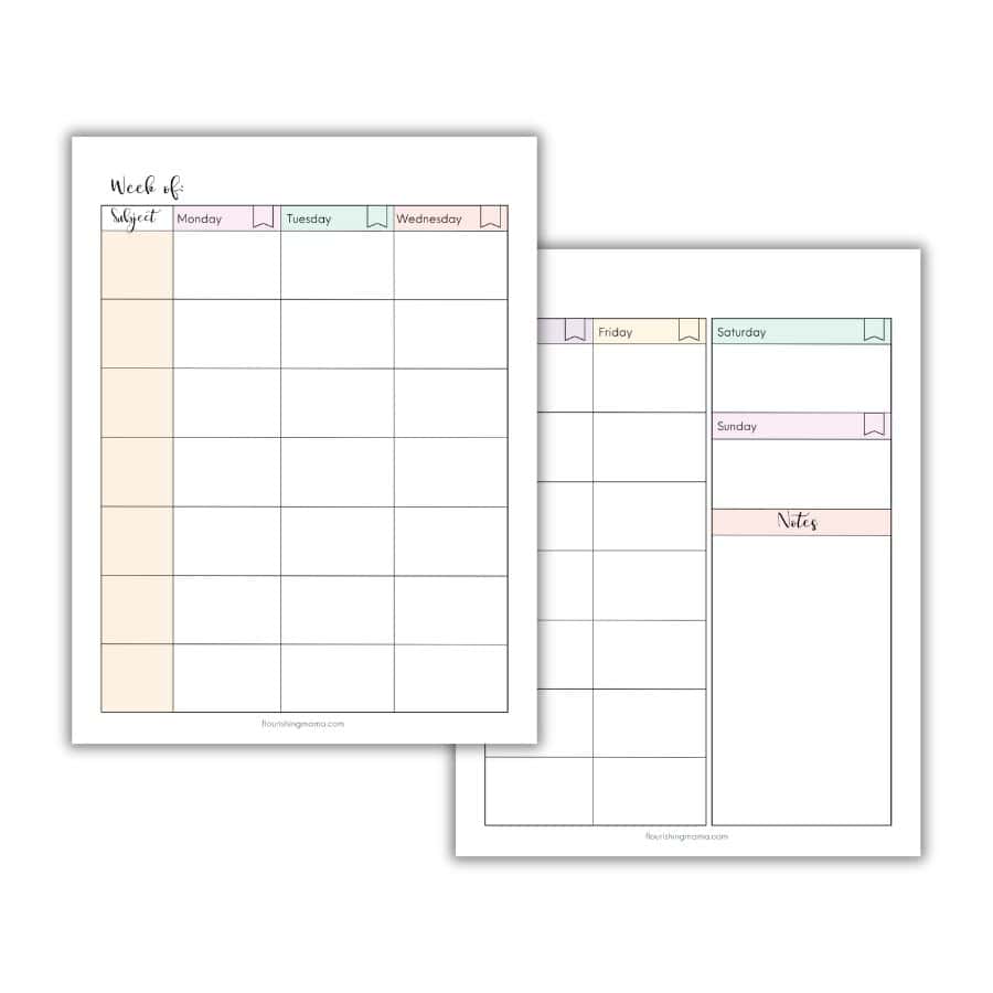 weekly homeschool planner printable