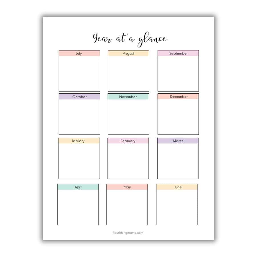 year at a glance homeschool planning page