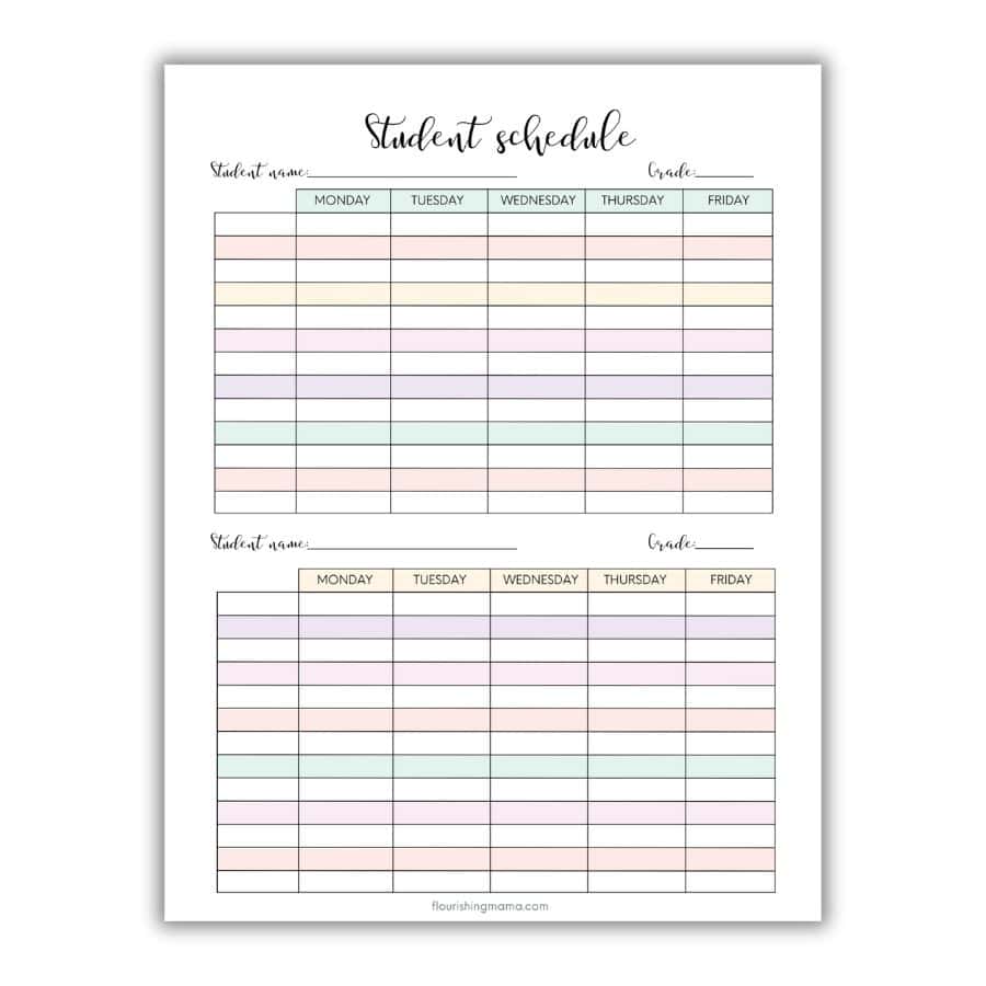 student schedule homeschool planner printable