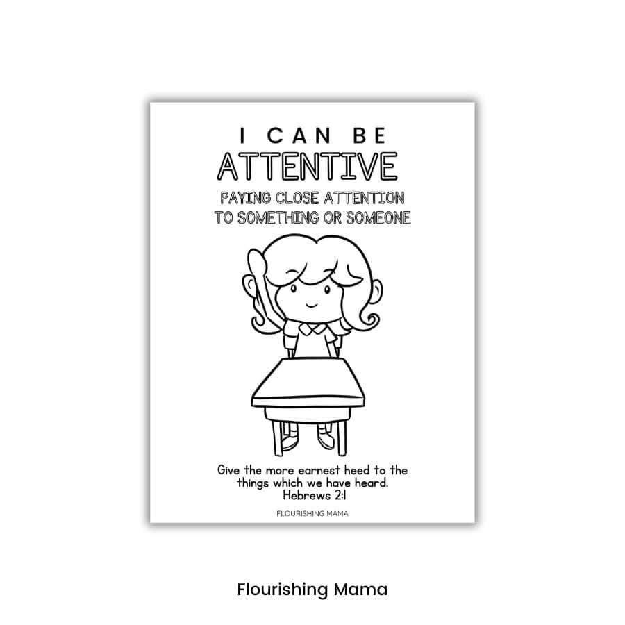 attentive character trait coloring page