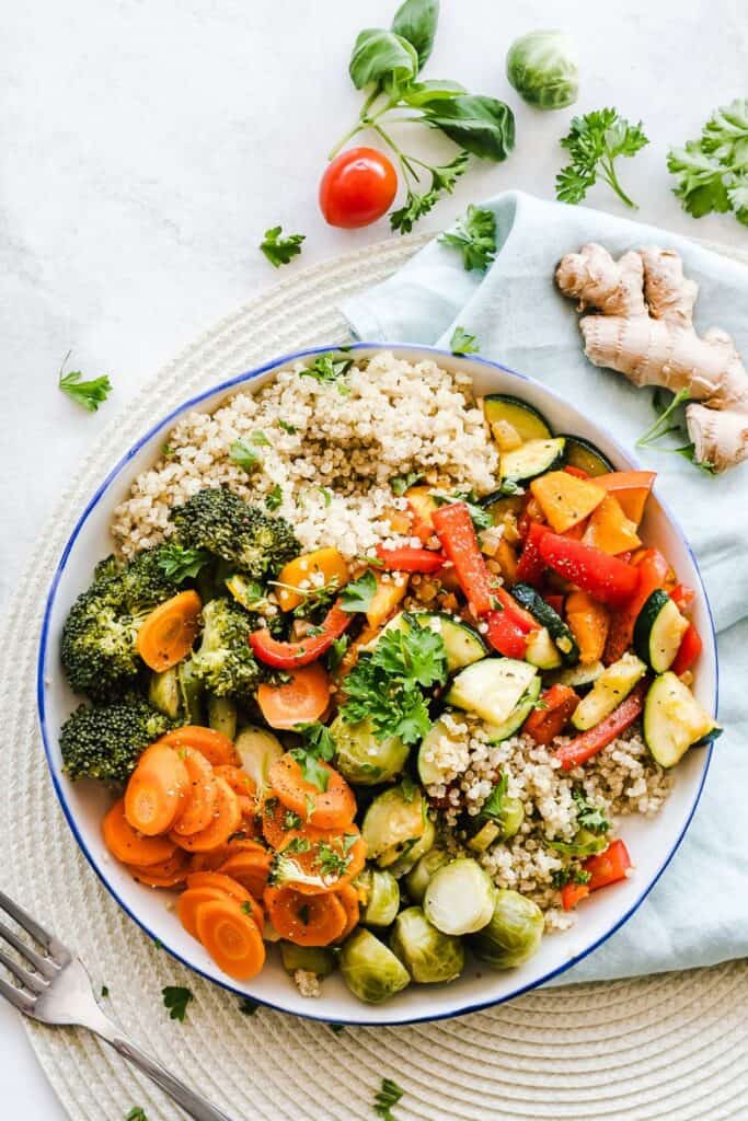 plate filled with rice and vegetables