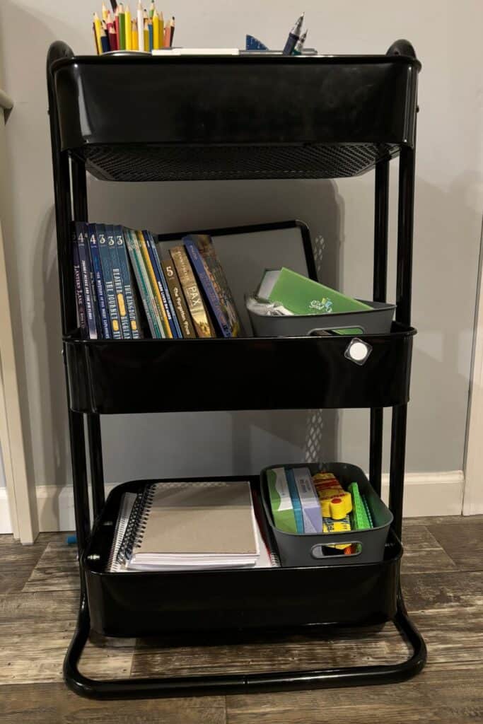 cart filled with homeschool supplies