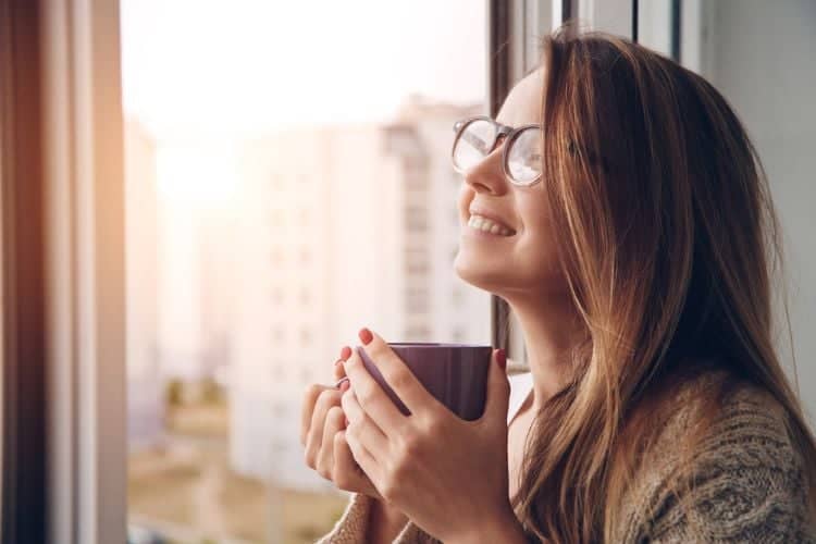 woman drinking coffee in the morning
