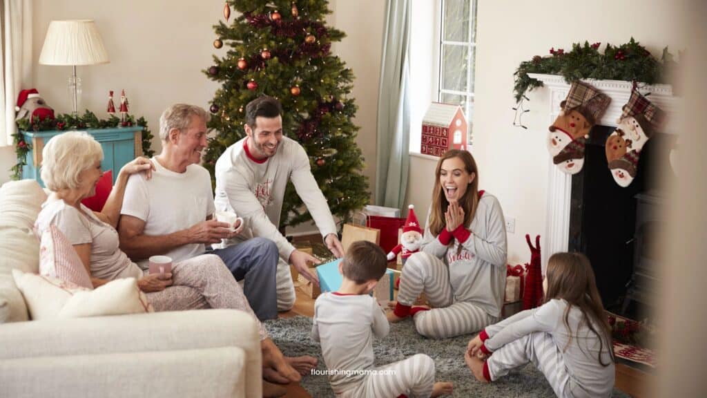 family opening Christmas presents