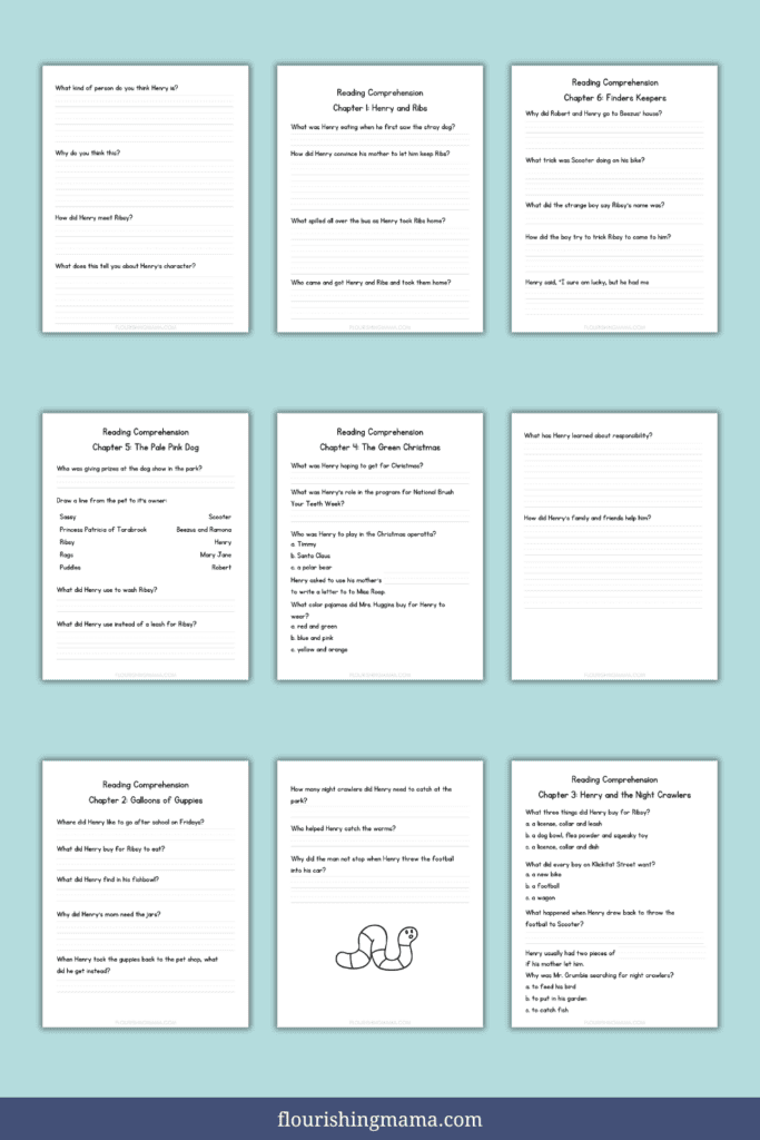 Henry Huggins reading comprehension pages