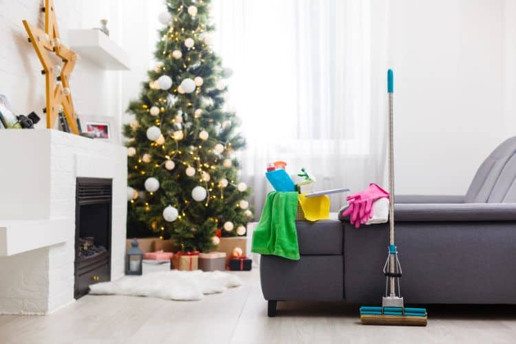 christmas tree and cleaning products