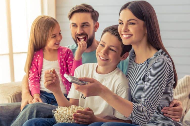 family watching a movie together