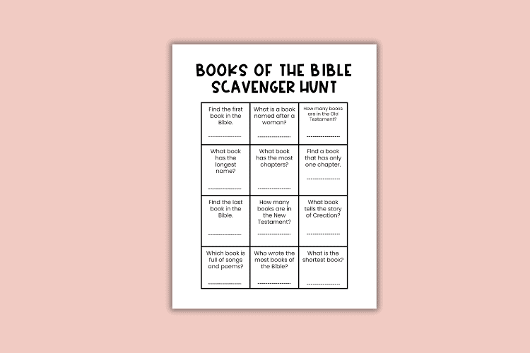 books of the bible scavenger hunt