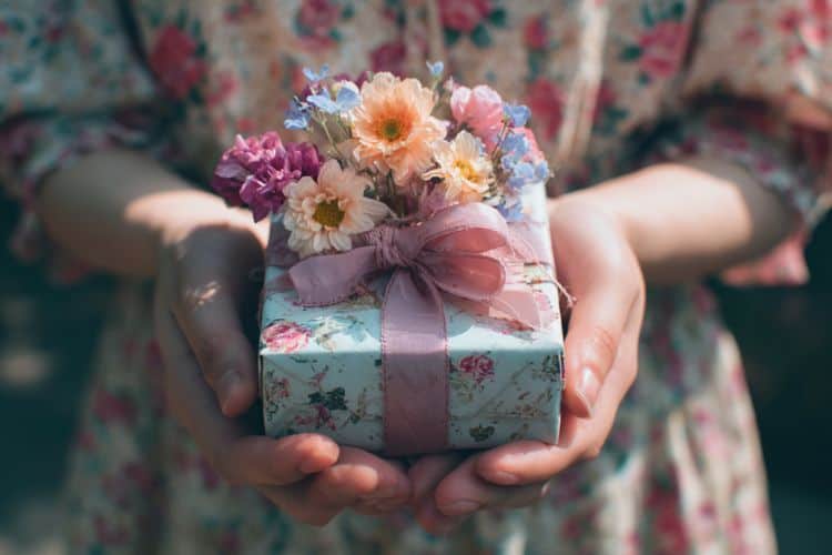 woman holding a mother's day gift