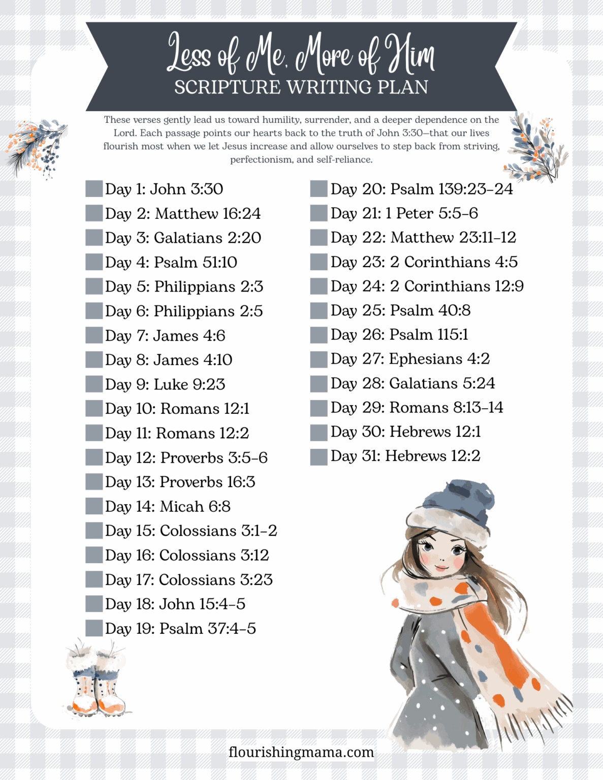 January Scripture Writing Plan 2026--Less of Me, More of Him