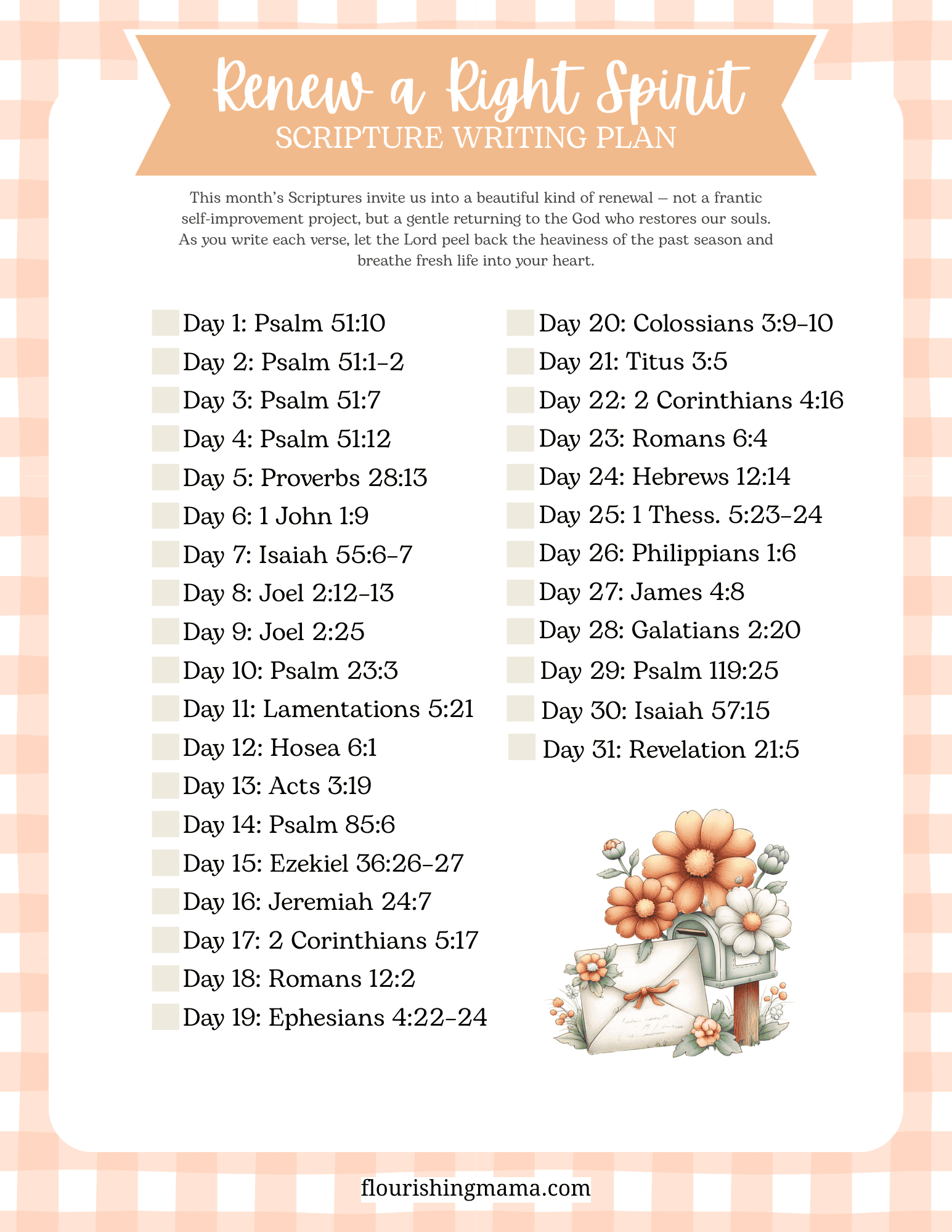 March 2026 Scripture Writing Plan--Renew a Right Spirit