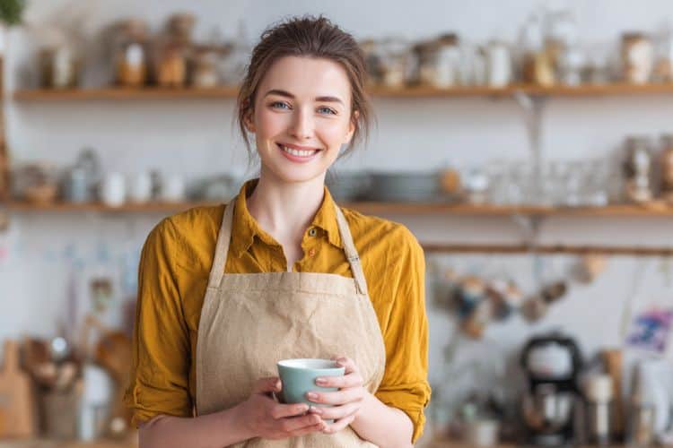 happy woman drinking coffee