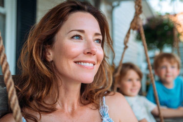 woman enjoying time with her kids