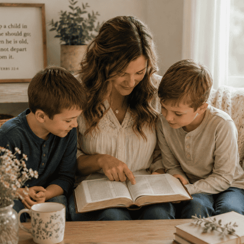 woman reading with kids